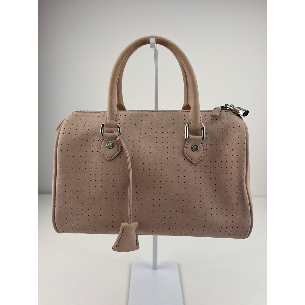 Brooks Brothers Barrel Satchel Bag Pink Beige Perforated Leather Preppy Classic